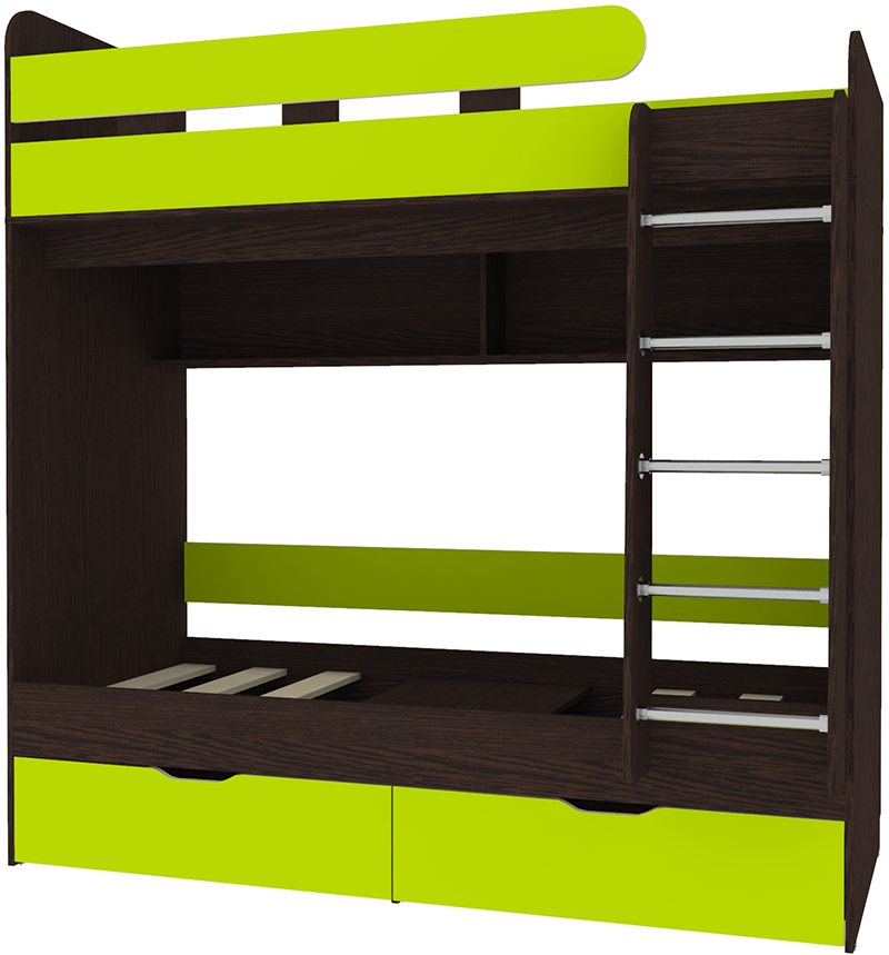 Изображение товара Детская двухъярусная кровать Кариви Юниор 5 80x190, зеленая и венге