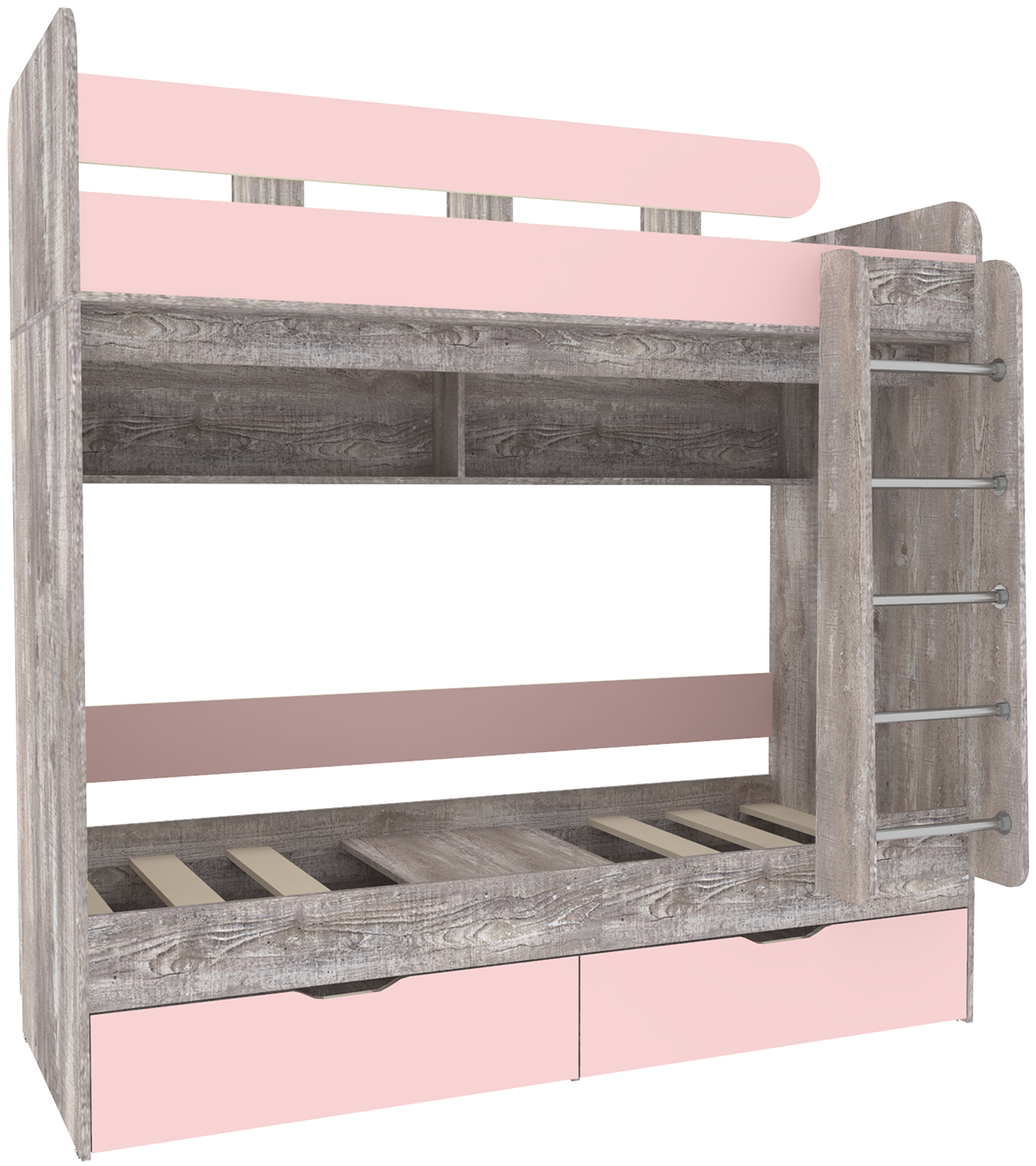 Изображение товара Детская двухъярусная кровать Кариви Юниор 5 120x190 розовая с ящиками и полкой