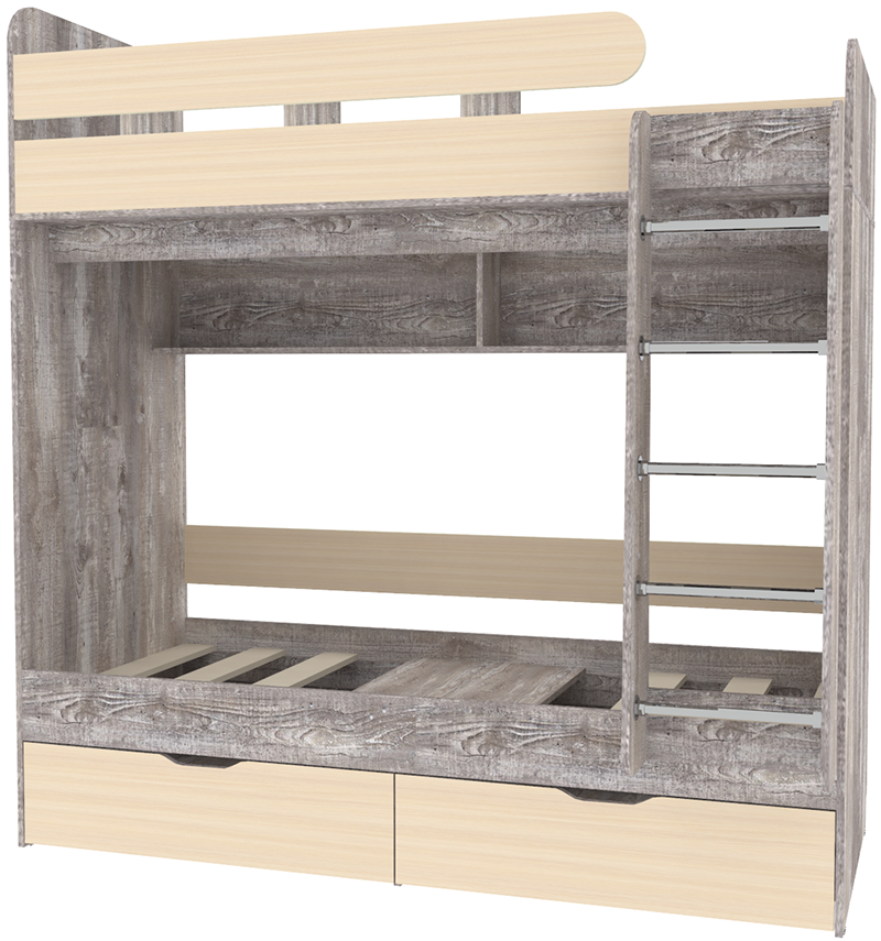 Изображение товара Кровать Кариви Юниор 5 80x190 193.2x201.8x103.2 см цвет бетон/дуб молочный