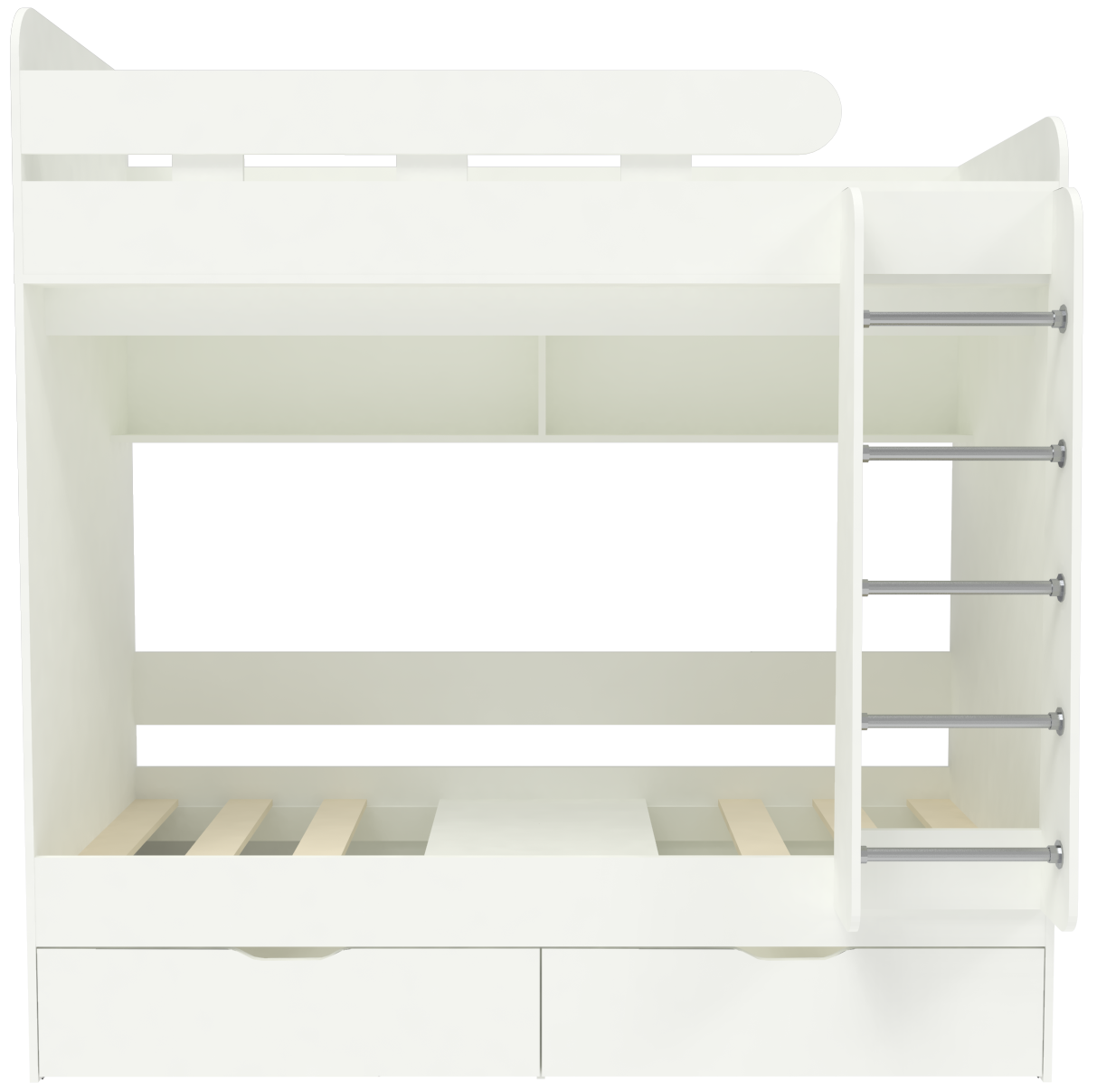 Изображение товара Детская двухъярусная кровать Юниор 5 белая из ЛДСП с выдвижными ящиками и полками