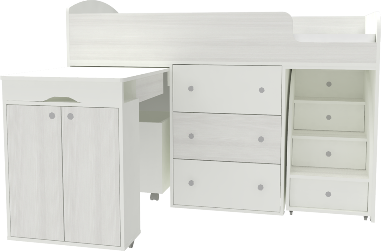 Изображение товара Кровать Кариви Малыш чердак 163.2x113.2 см белый с выдвижным столом и отделением для игрушек