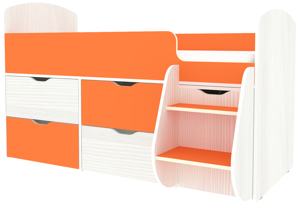 Изображение товара Детская кровать чердак Малыш 7 оранжевая с ящиками из ЛДСП Россия