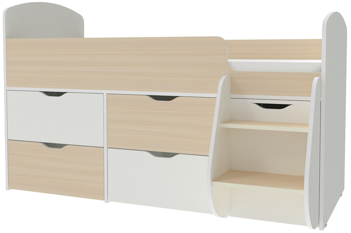 Изображение товара Детская кровать Кариви Малыш 7 164x101 см белая дуб светлый