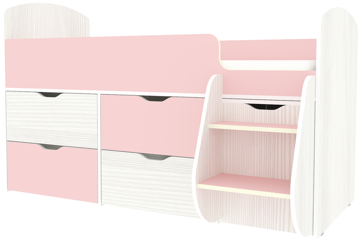 Изображение товара Кровать чердак Кариви Малыш 7 164x101x74 см розовый белое дерево безопасная детская мебель