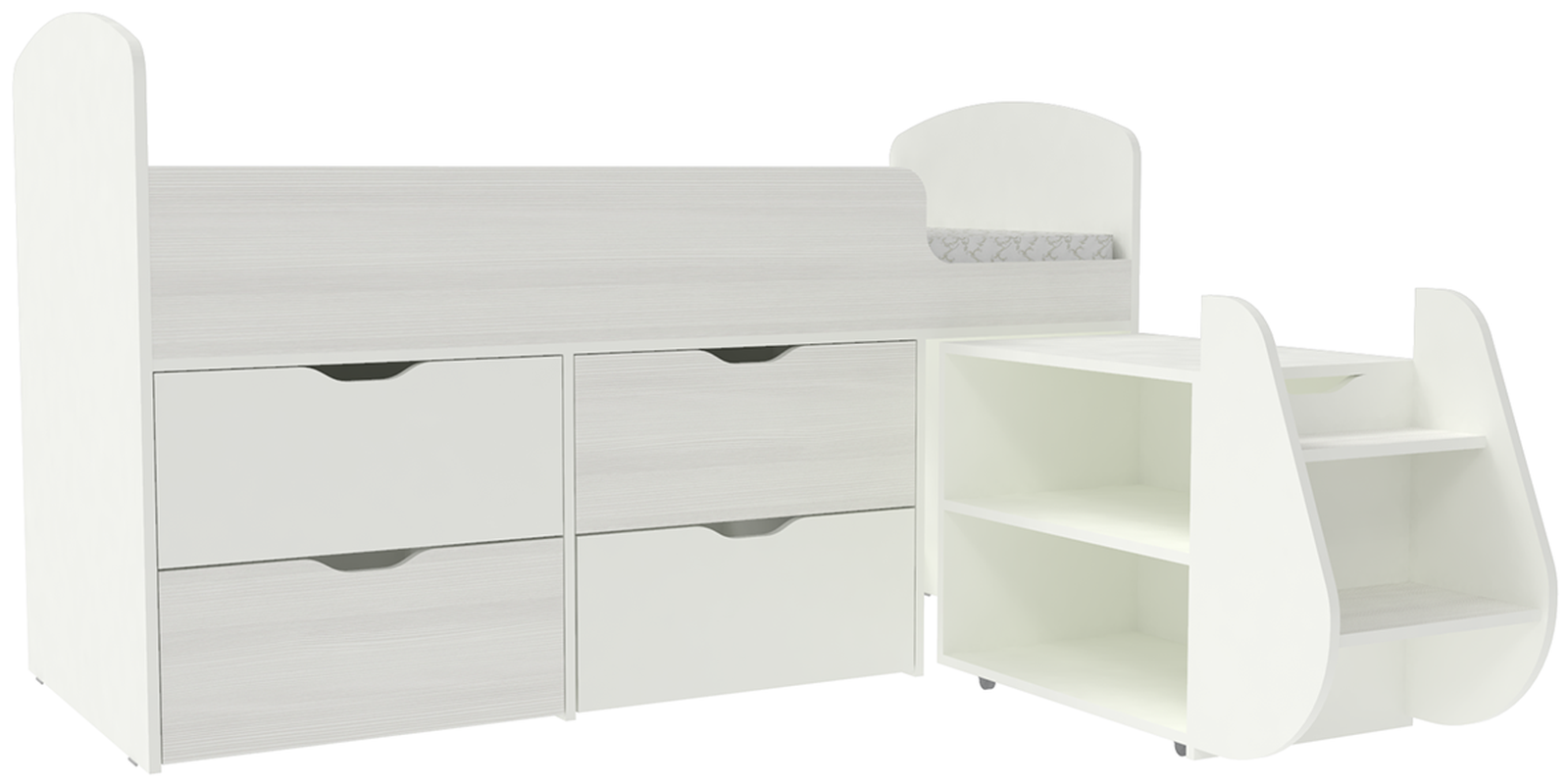 Изображение товара Детская кровать чердак Кариви Малыш с ящиками белая 164x101 см