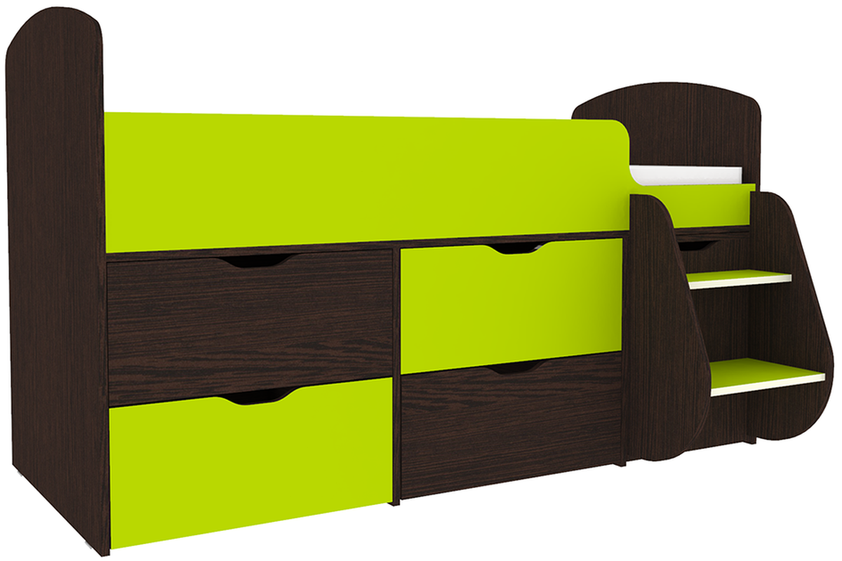 Изображение товара Кровать Кариви Малыш 7 164x101x74 см цвет лайм/венге