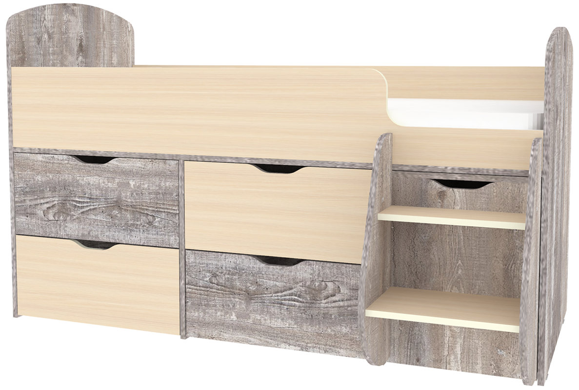 Изображение товара Кровать Кариви Малыш 7 чердак 164x101x74 см бетон/дуб молочный