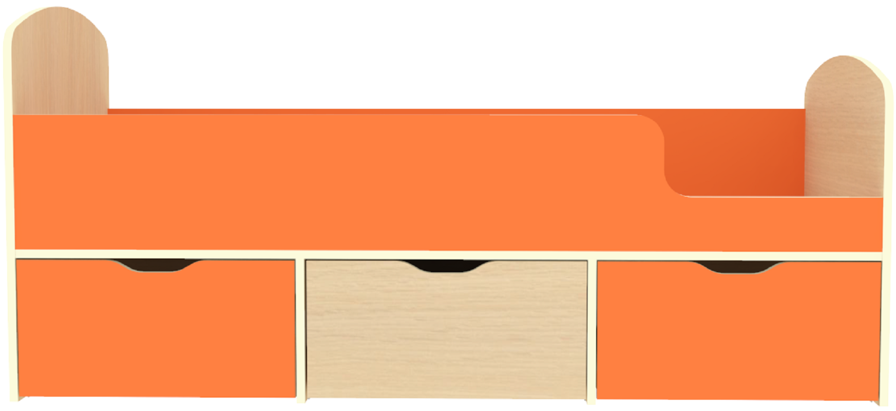 Изображение товара Детская кровать Кариви Малыш Мини 163x63x73 см оранжевая/дуб молочный
