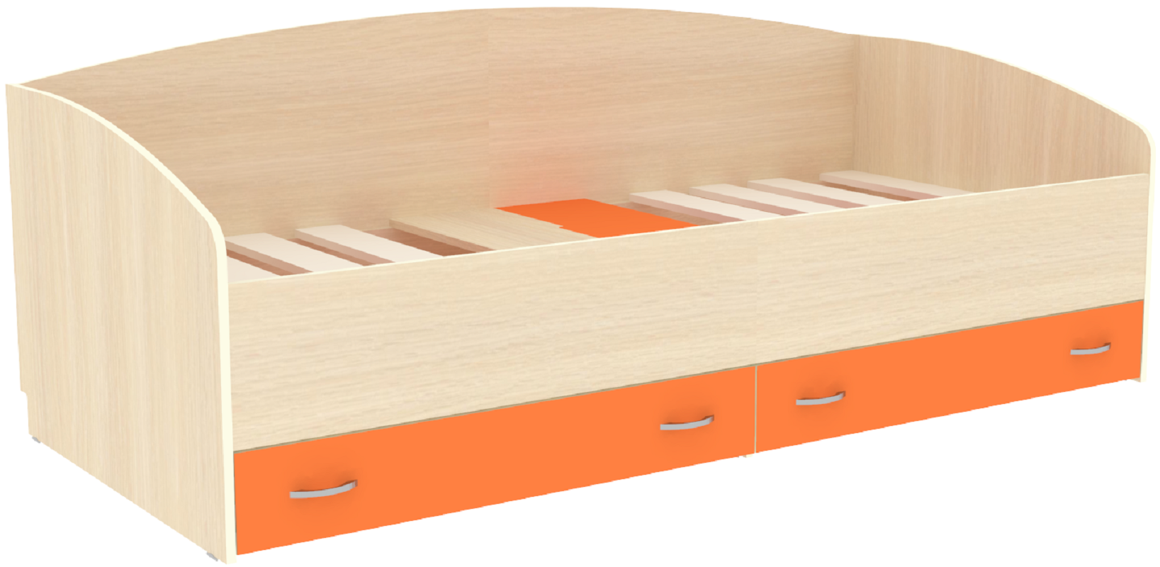 Изображение товара Детская кровать Кариви Кадет с выкатными ящиками оранжевый и дуб молочный
