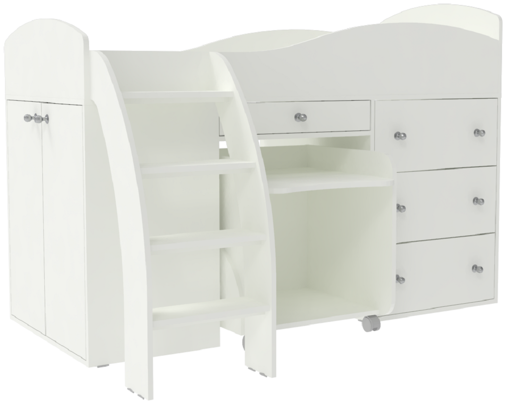 Изображение товара Детская кровать-чердак Кариви Малыш 2 164x110x74 см белая безопасная и практичная