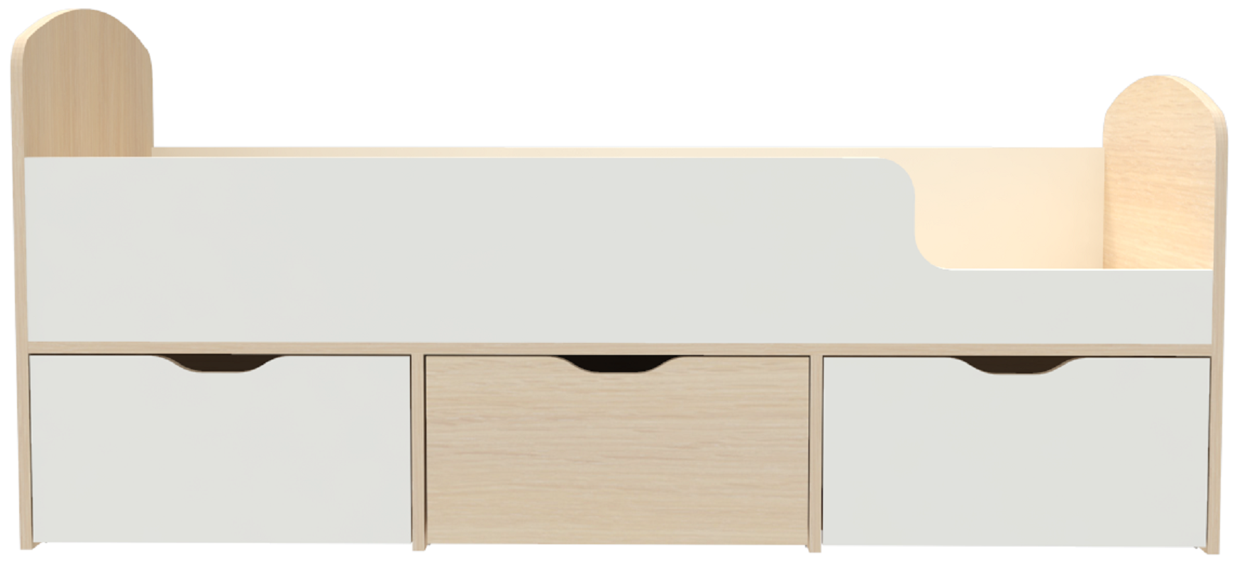 Изображение товара Детская кровать Кариви Малыш Мини 163x63 см белый светлый дуб безопасная и компактная