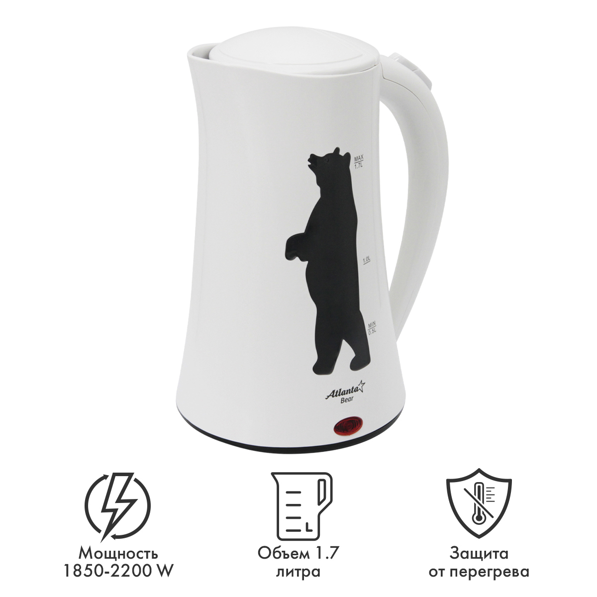 Изображение товара Электрический чайник ATLANTA 1.7 л нержавеющая сталь ATH-2377 белый