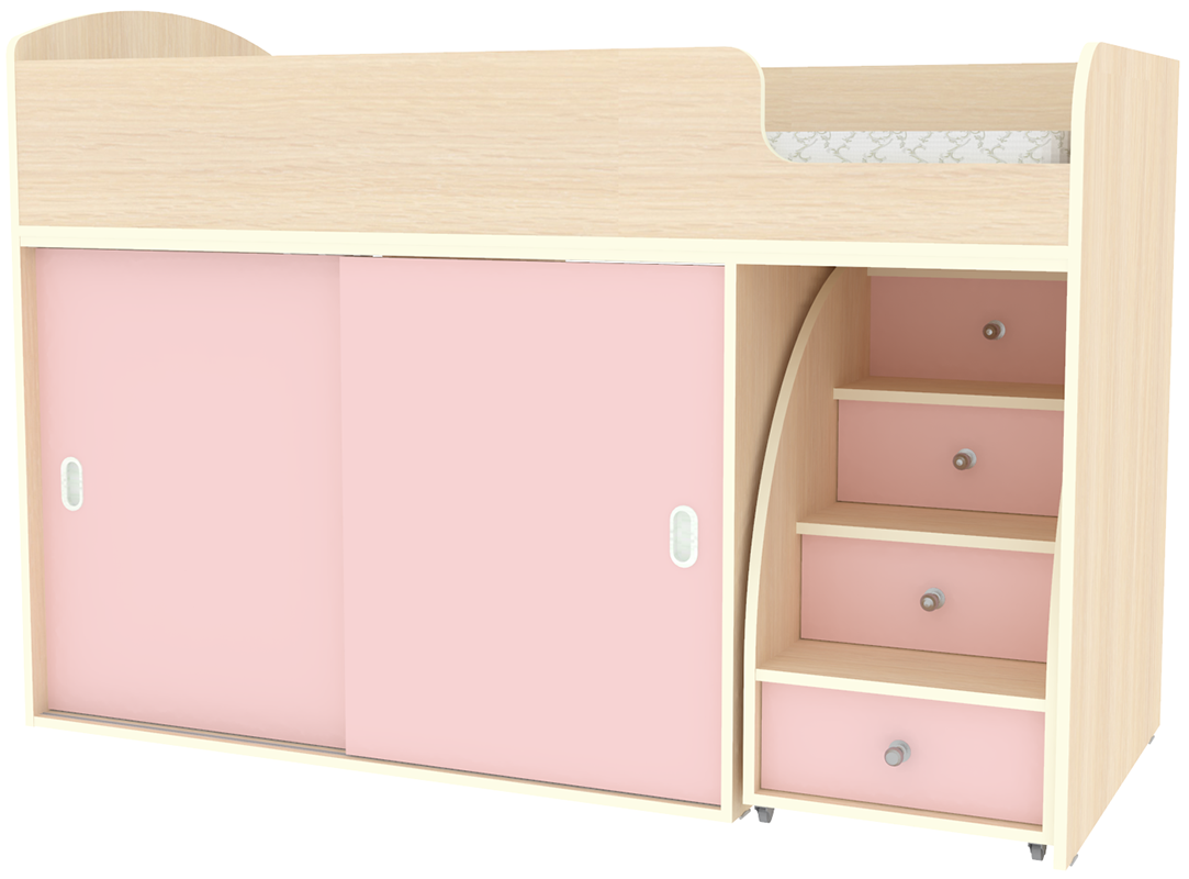 Изображение товара Кровать-чердак Кариви КИВи 164x110x74 см ЛДСП цвет дуб молочный/розовый