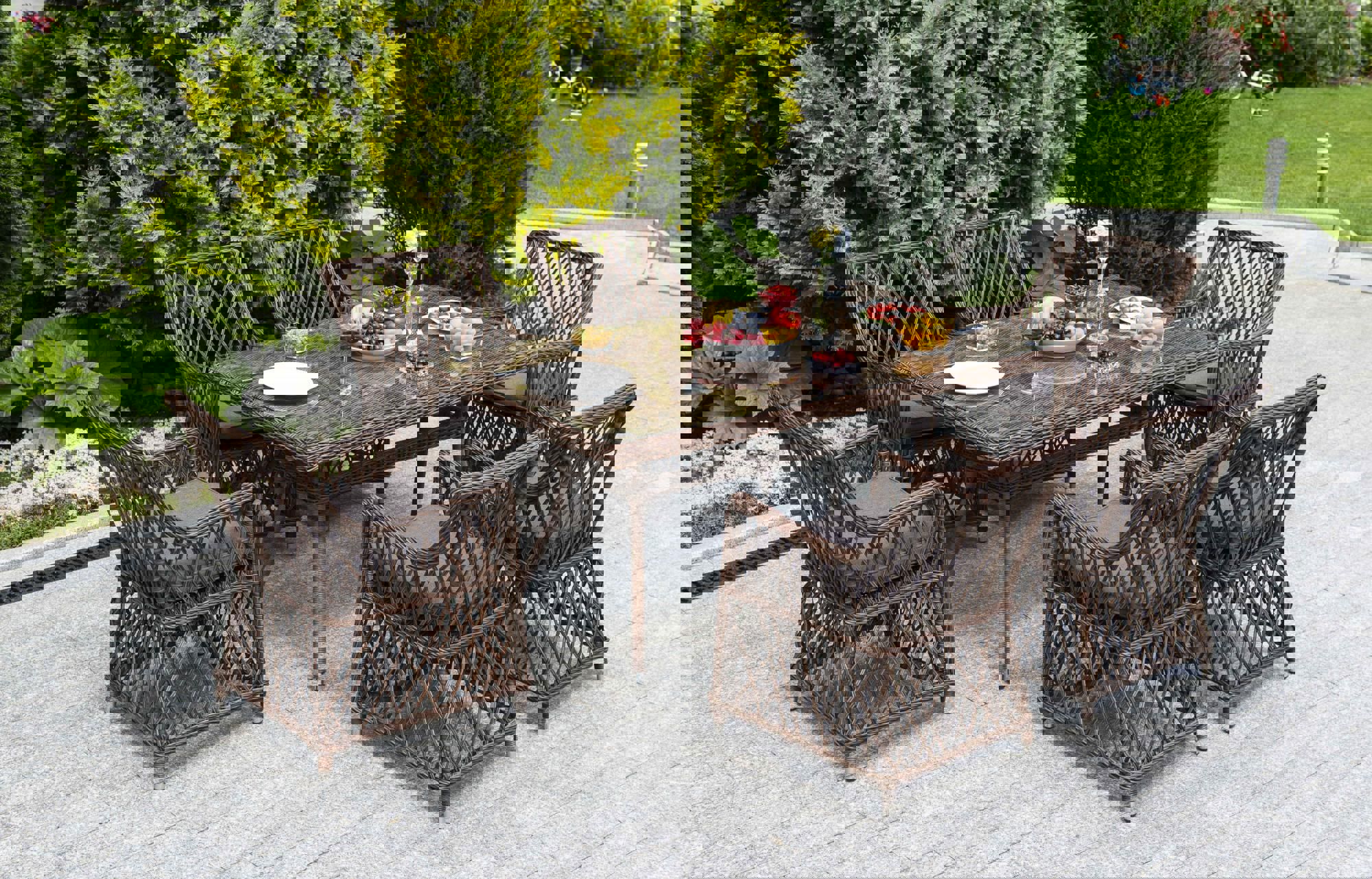 Изображение товара Садовая мебель для обеда 4sis Латте искусственный ротанг коричневый:стол, 6 кресел