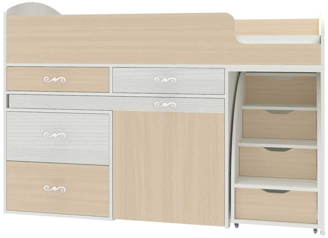 Изображение товара Кровать Кариви Малыш 6 00059-04-01-00 163x104x73 см цвет дуб молочный/белое дерево