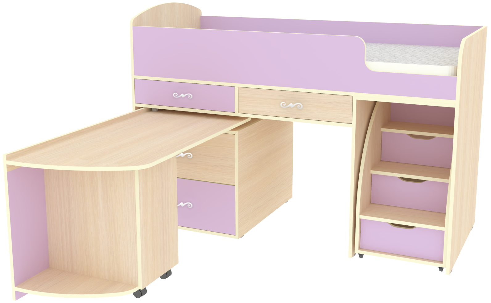 Изображение товара Кровать Кариви Малыш 6 00059-01-25-00 163x104x73 см цвет ирис/дуб молочный