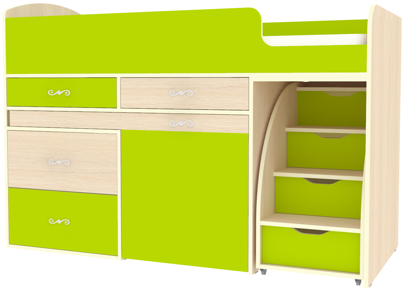 Изображение товара Кровать Кариви Малыш 6 00059-01-24-00 163x104x73 см цвет лайм/дуб молочный