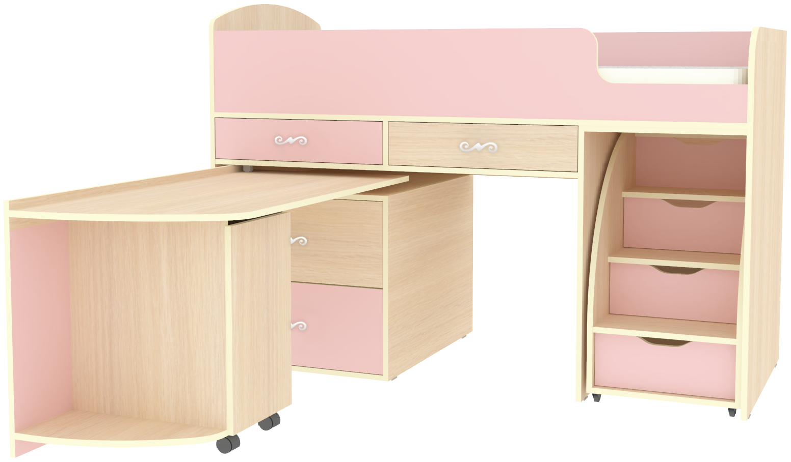 Изображение товара Кровать чердак Малыш 6 КАРИВИ 163x104 см розовый/дуб