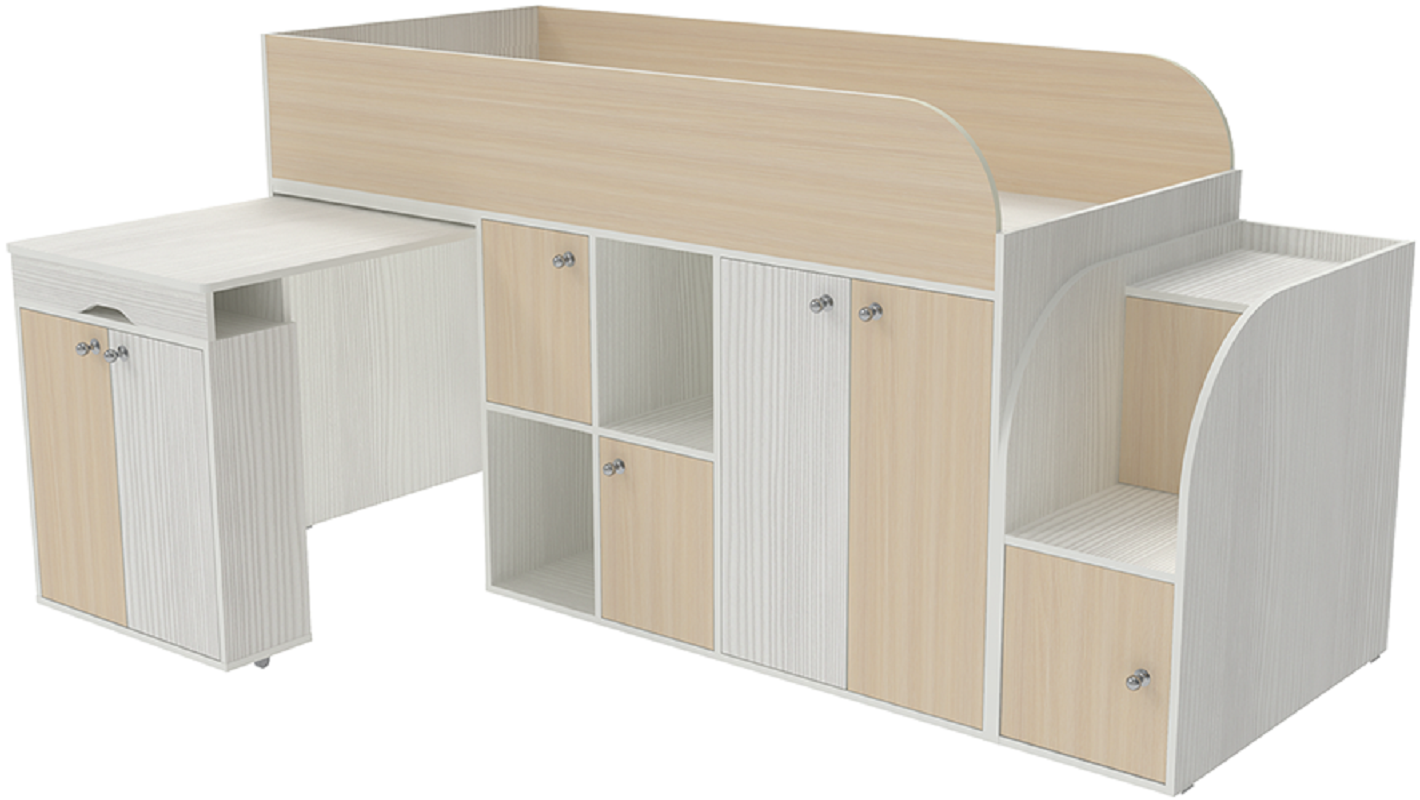 Изображение товара Кровать Кариви Малыш 3 00182-04-01-00 218x108x84 см цвет дуб молочный/белое дерево