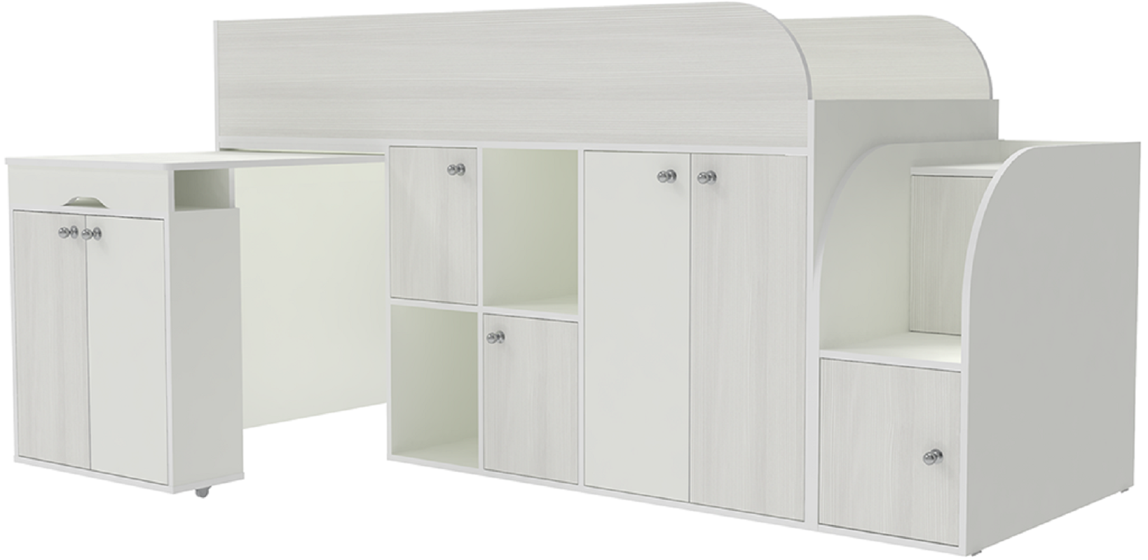 Изображение товара Кровать чердак Малыш 3 от КАРИВИ 80x180 см для детей с дверками и полками