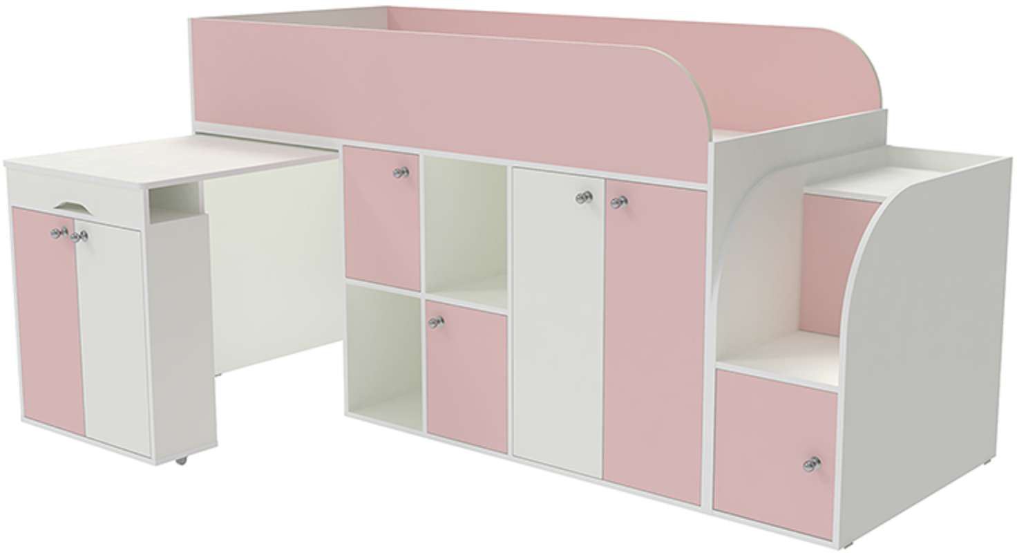 Изображение товара Кровать чердак КАРИВИ Малыш 3 цвет белый/розовый 218x108x84 см