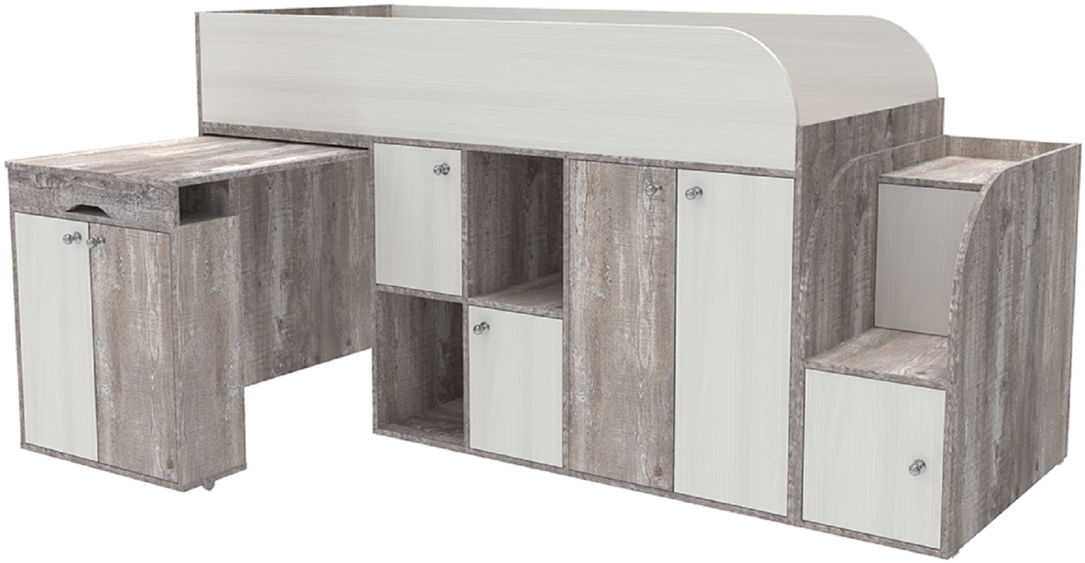 Изображение товара Кровать Кариви Малыш 3 00182-31-04-00 218x108x84 см цвет бетон/белое дерево