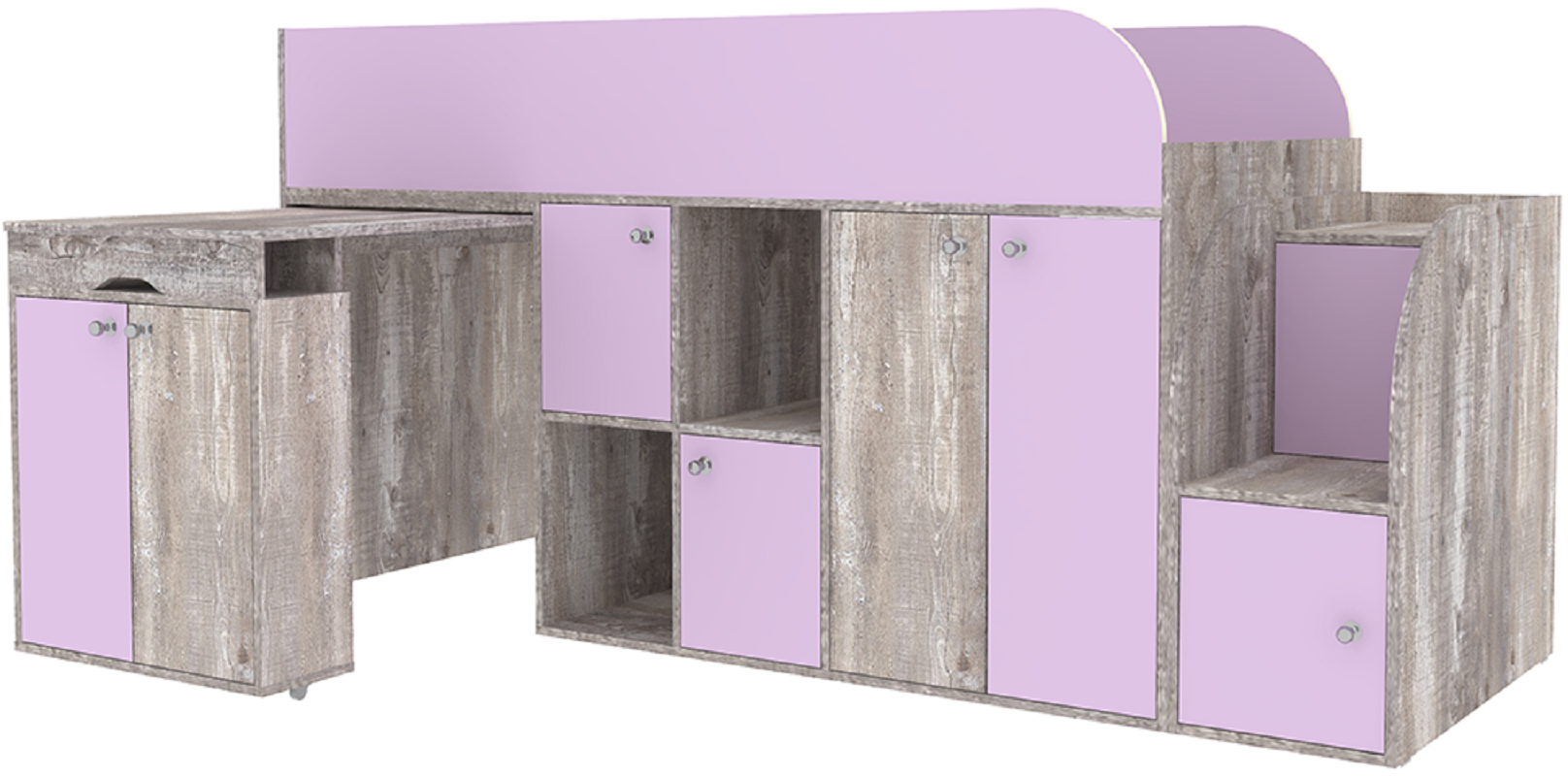 Изображение товара Кровать чердак Кариви Малыш 3 218x108x84 см с рабочим столом и шкафом