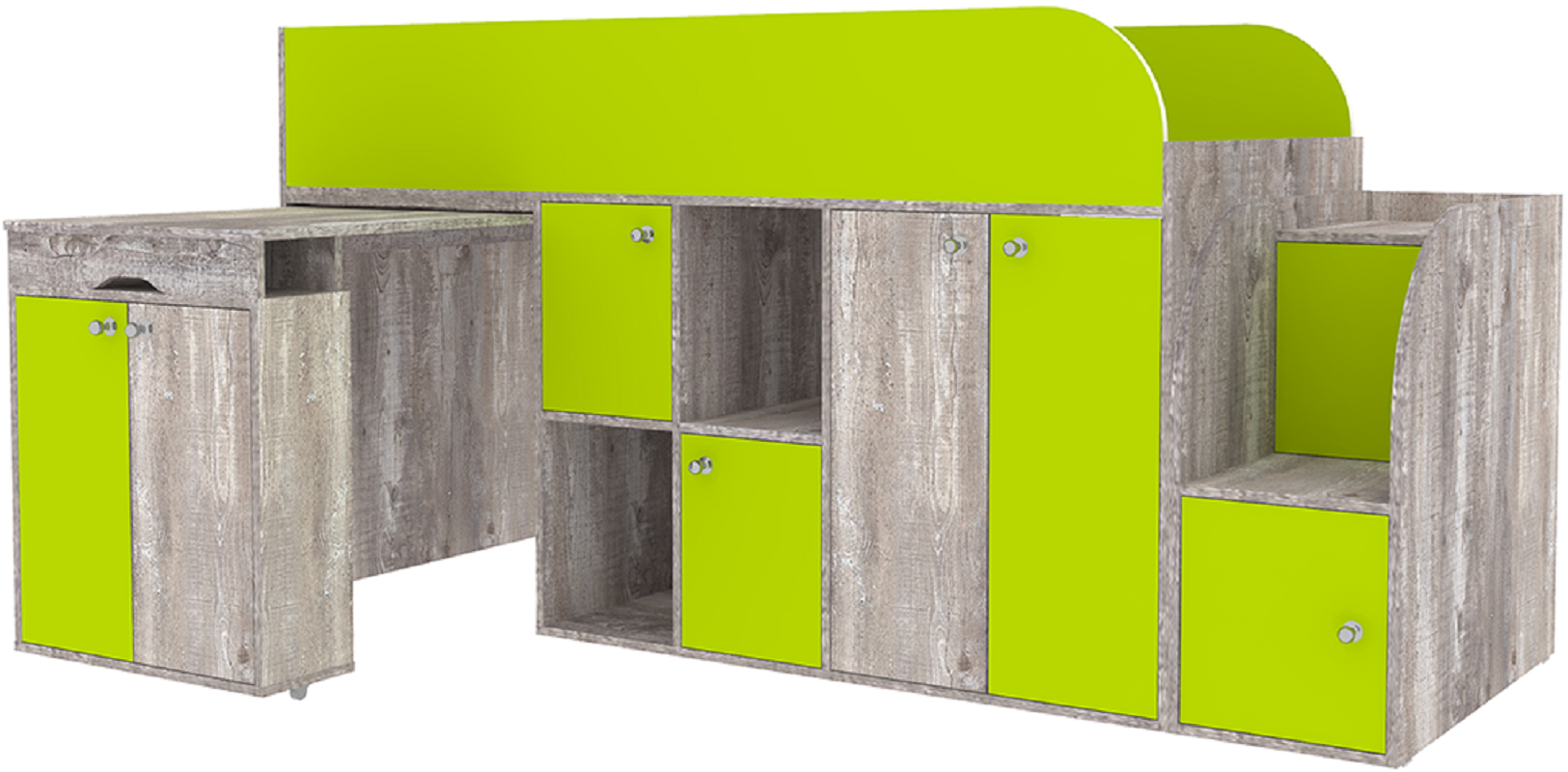 Изображение товара Кровать Кариви Малыш 3 00182-31-24-00 218x108x84 см цвет лайм/бетон