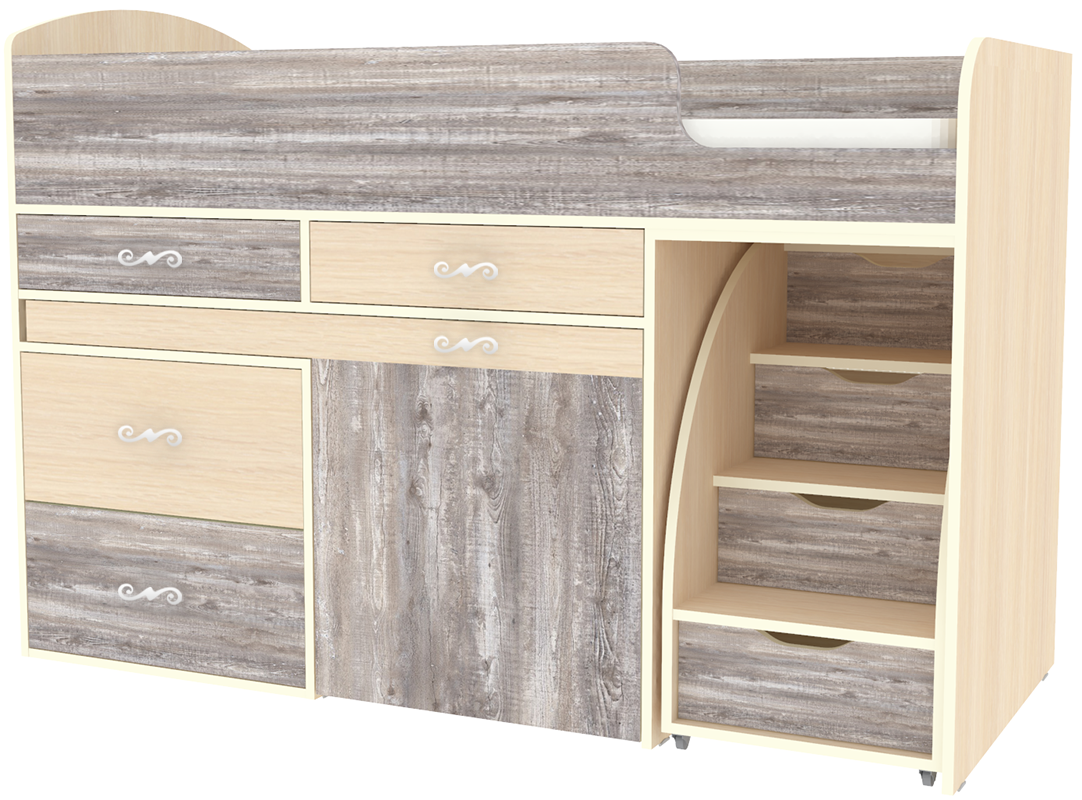 Изображение товара Кровать Кариви Малыш 6 00059-01-31-00 163x104x73 см цвет бетон/дуб молочный