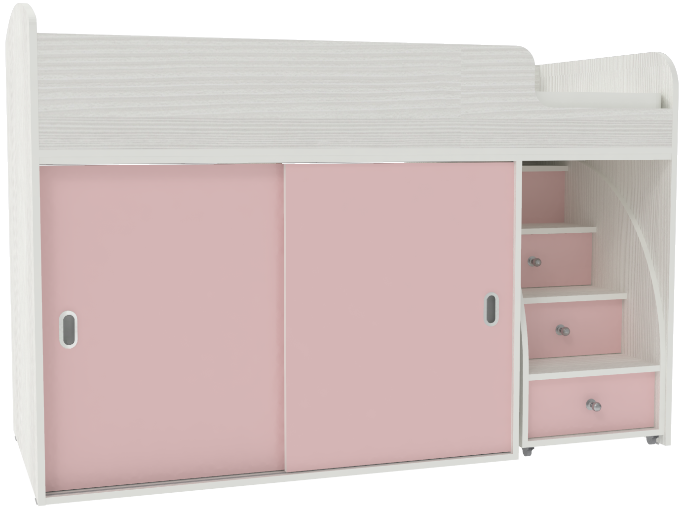 Изображение товара Детская кровать Кариви Малыш купе 164x110 см, розовая/белое дерево