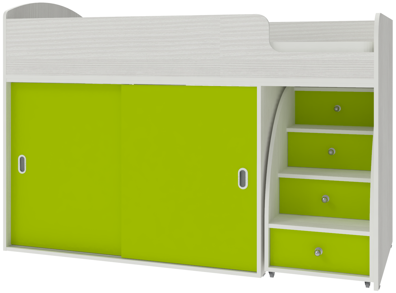 Изображение товара Кровать Кариви Малыш чердак 164x110x74 см цвет лайм/белое дерево