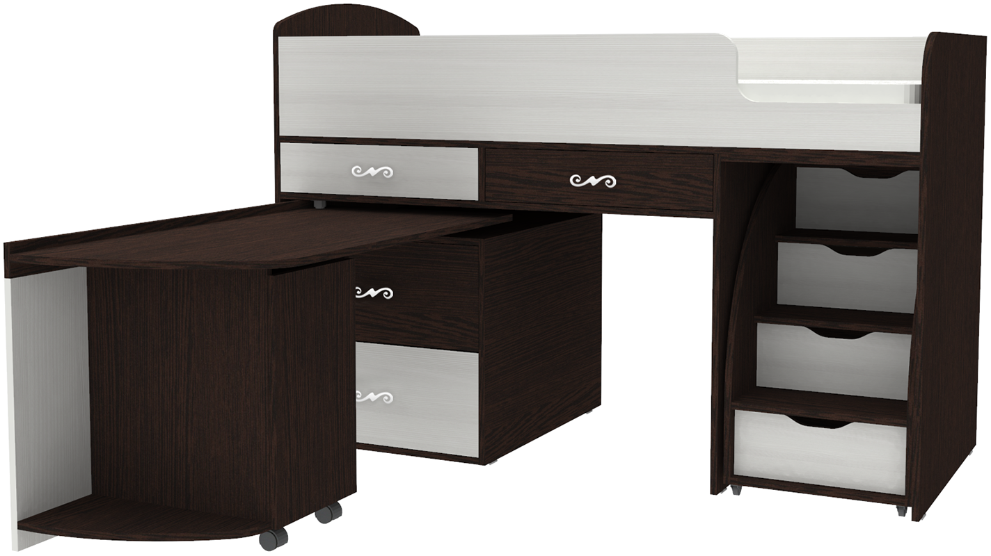 Изображение товара Кровать чердак КАРИВИ Малыш 6 163x104 см венге/белое дерево