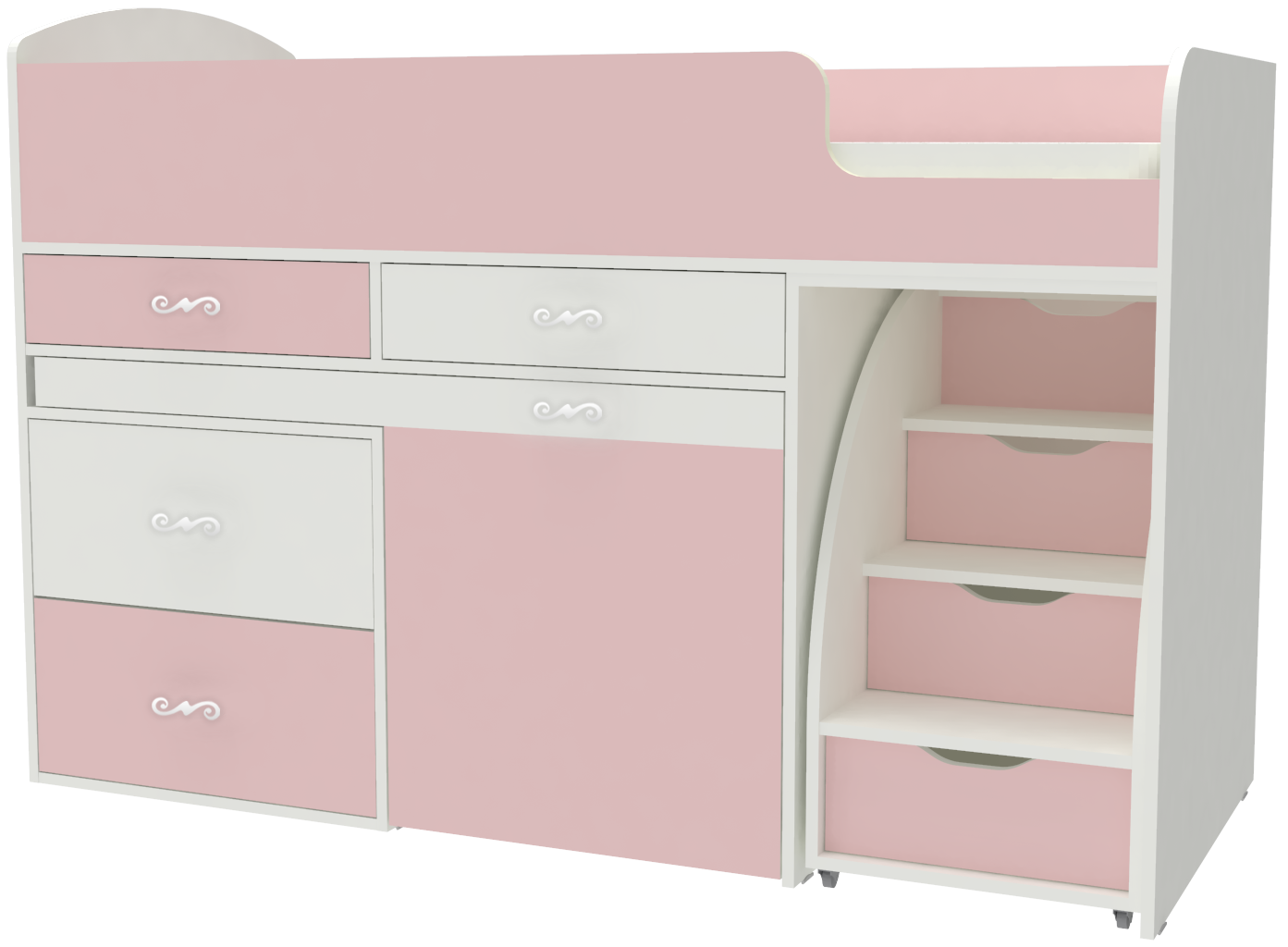 Изображение товара Детская кровать чердак Кариви Малыш 6 70х160 см с лестницей и комодом