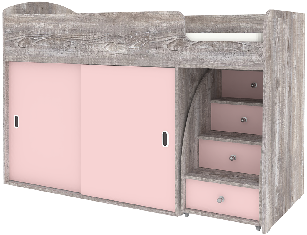 Изображение товара Детская кровать Кариви Малыш купе 00058-31-23-00 розовая с шкафом компактная и безопасная