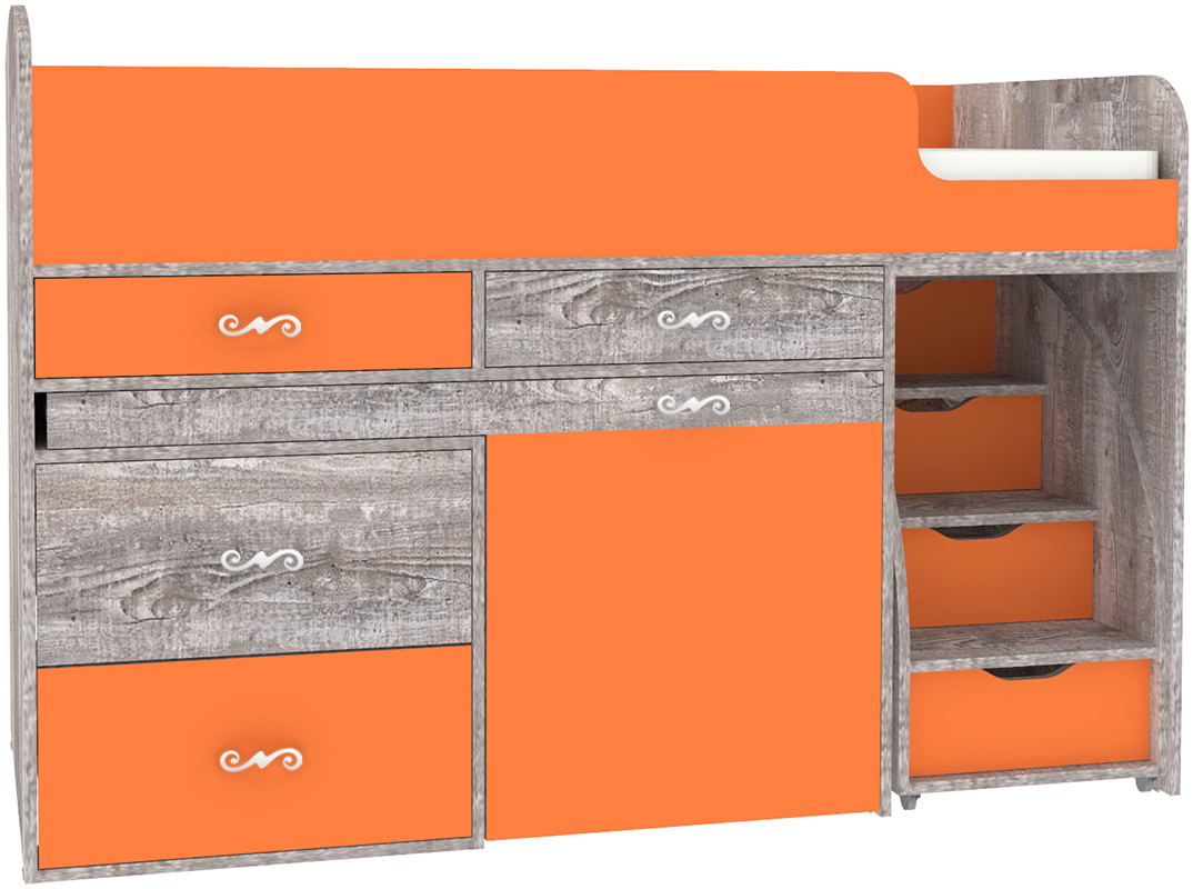 Изображение товара Кровать чердак Малыш 6 от КАРИВИ 163x104x73 см оранжевый/бетон