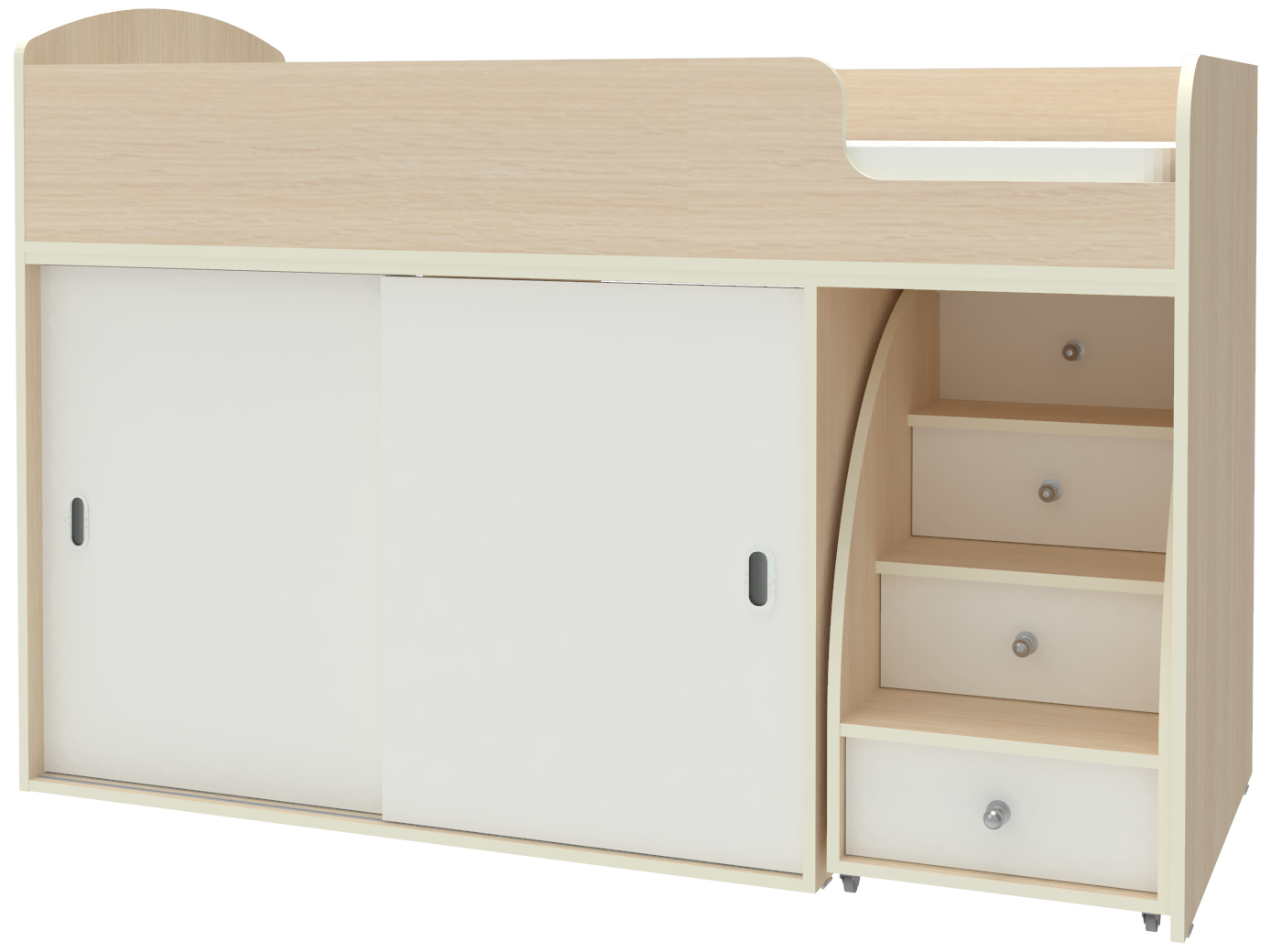 Изображение товара Детская кровать Кариви Малыш купе 164x110 см белый светлый дуб Россия