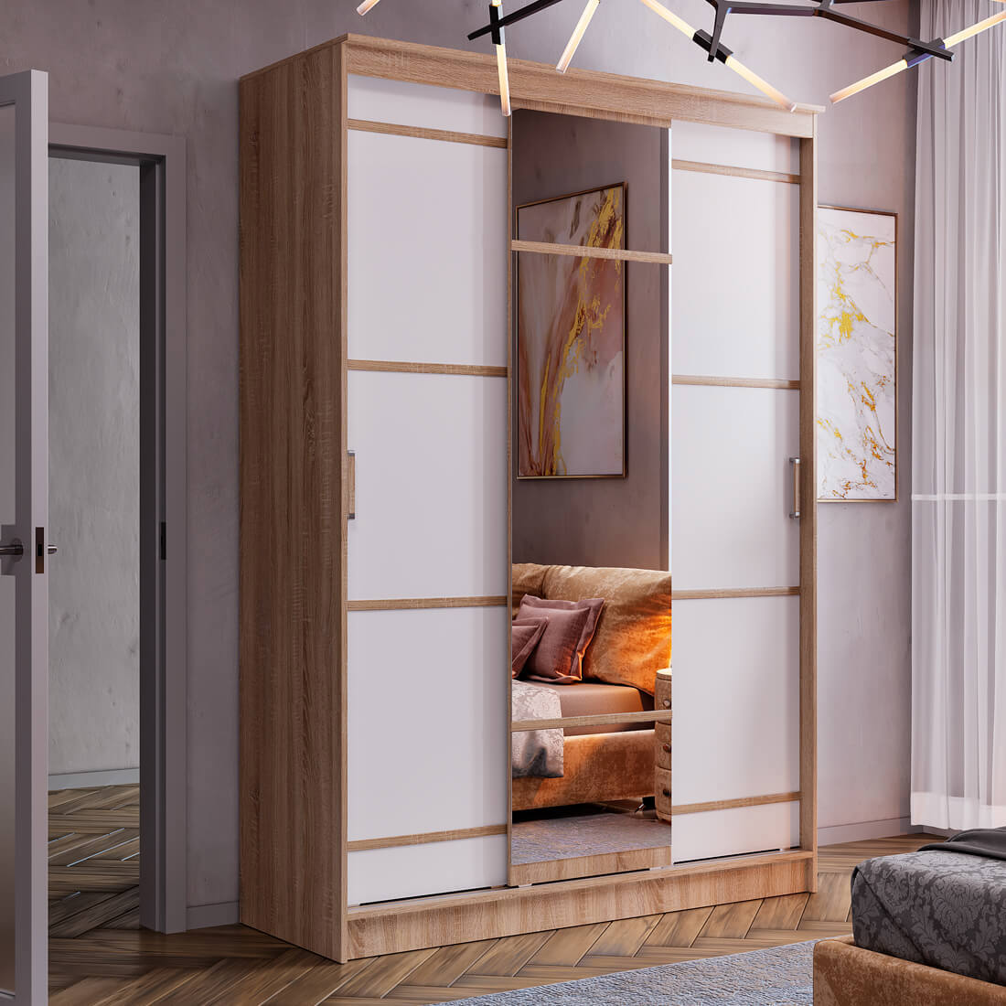 Изображение товара Шкаф-купе Мебелони 1.5 МС Сакура 150x221.60x61 см цвет белый/дуб сонома