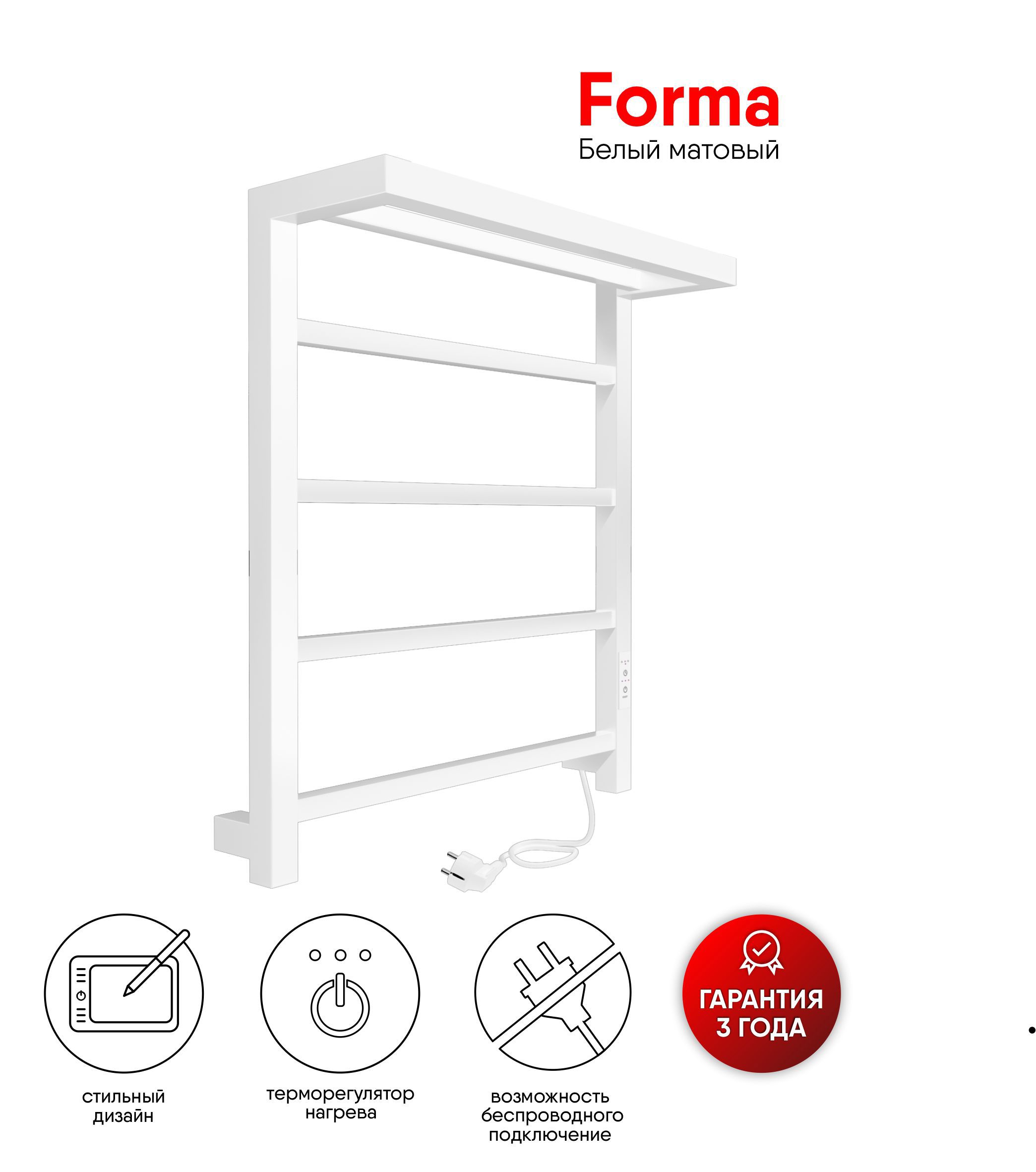 Изображение товара Электрический полотенцесушитель Indigo Forma 500x600 мм 105 Вт с полкой белый матовый