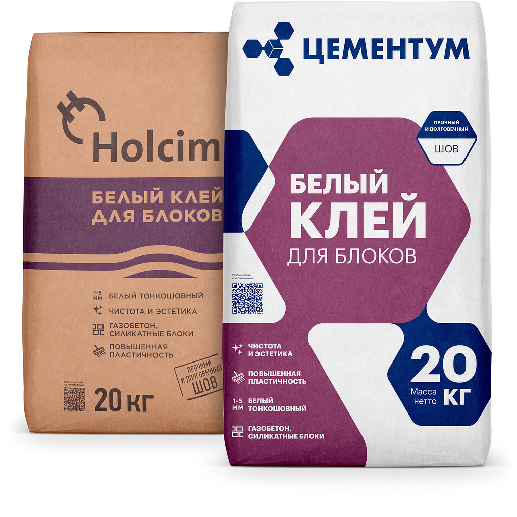 Изображение товара Клей для блоков ЦЕМЕНТУМ Белый 20 кг для газобетона и кирпича