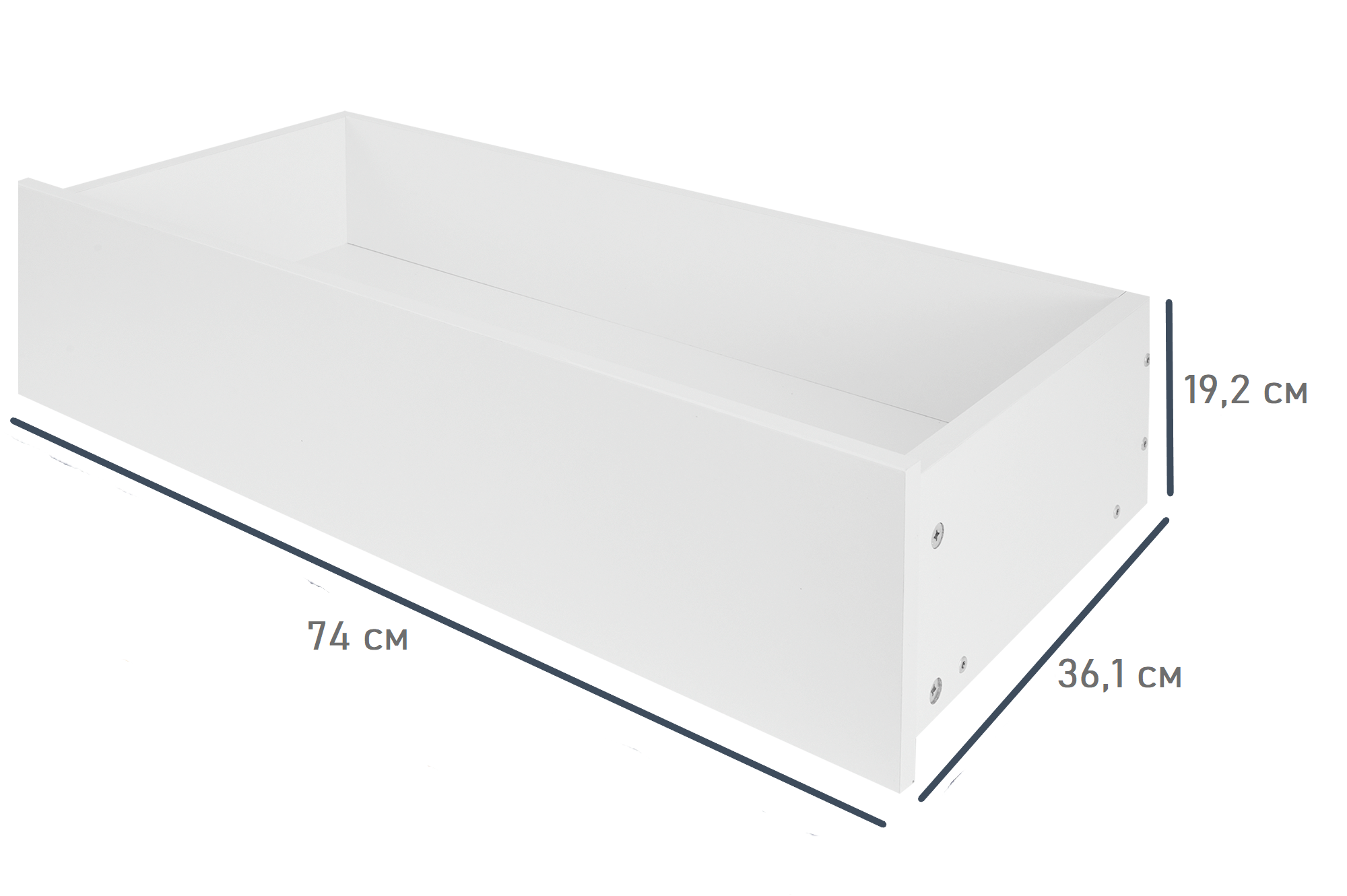 Изображение товара Выдвижной ящик для шкафа Лион 74x19.2x36.1 см из ЛДСП белый с доводчиком