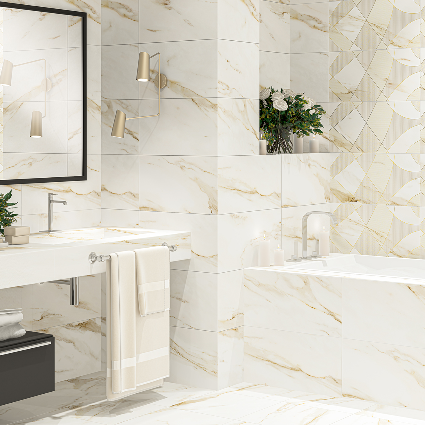 Изображение товара Плитка напольная Azori Calacatta Royal 42x42 см для ванной и туалета