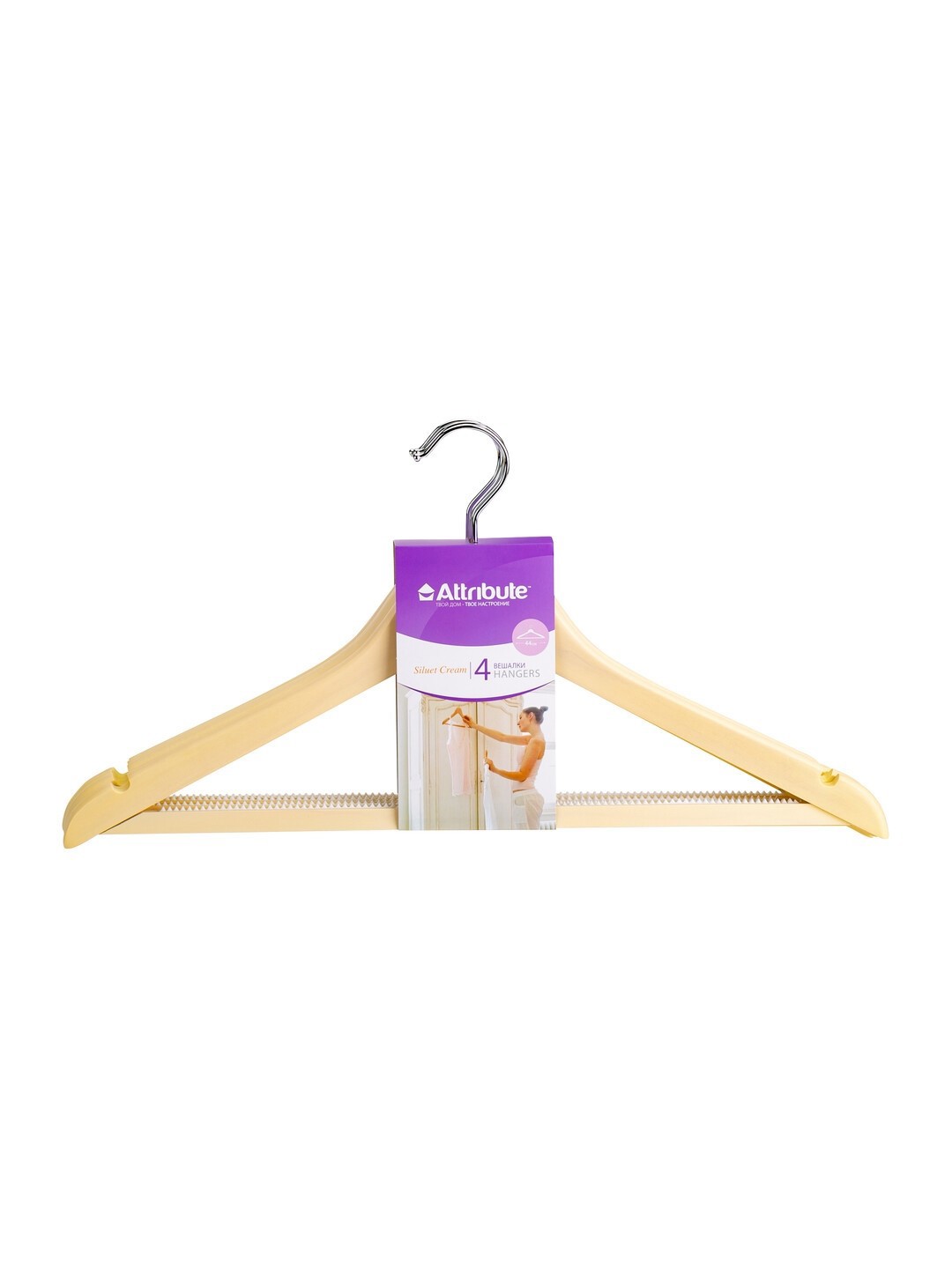 Изображение товара Набор 4 вешалок из лакированного дерева Attribute AHP224 кремового цвета