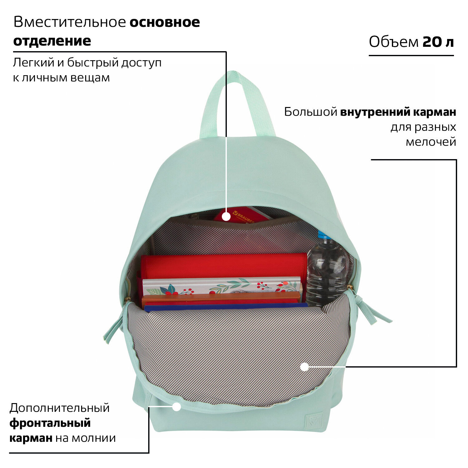 Изображение товара Рюкзак Brauberg Celebrity 32x41x14 см экокожа цвет бирюзовый