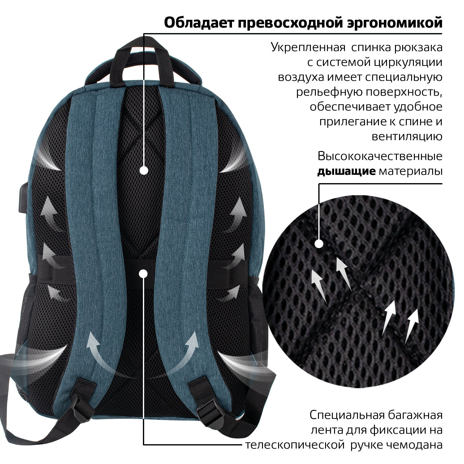 Изображение товара Рюкзак для ноутбука Brauberg Urban Cities 30x46x16 см полиэстер цвет черный/синий