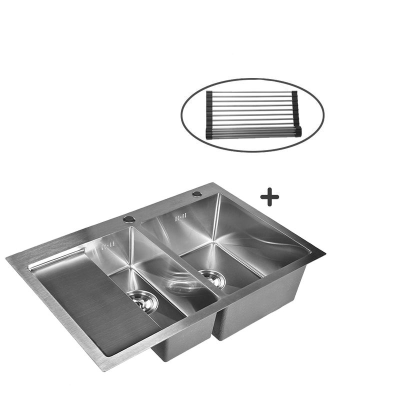 Изображение товара Мойка для кухни двойная нержавеющая 78x51 Wisent сатин со складной решеткой WW37851-SR/W325014