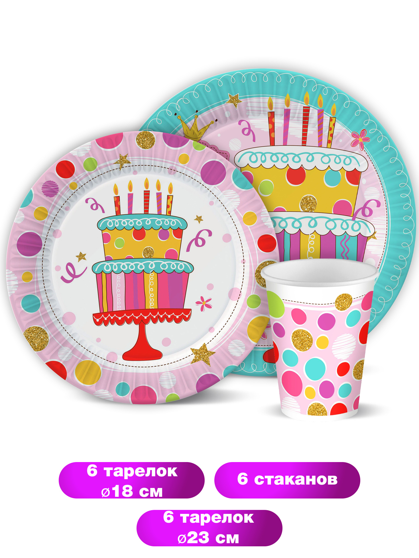Изображение товара Набор одноразовой посуды для праздника стаканы и тарелки 18 шт Nd Play