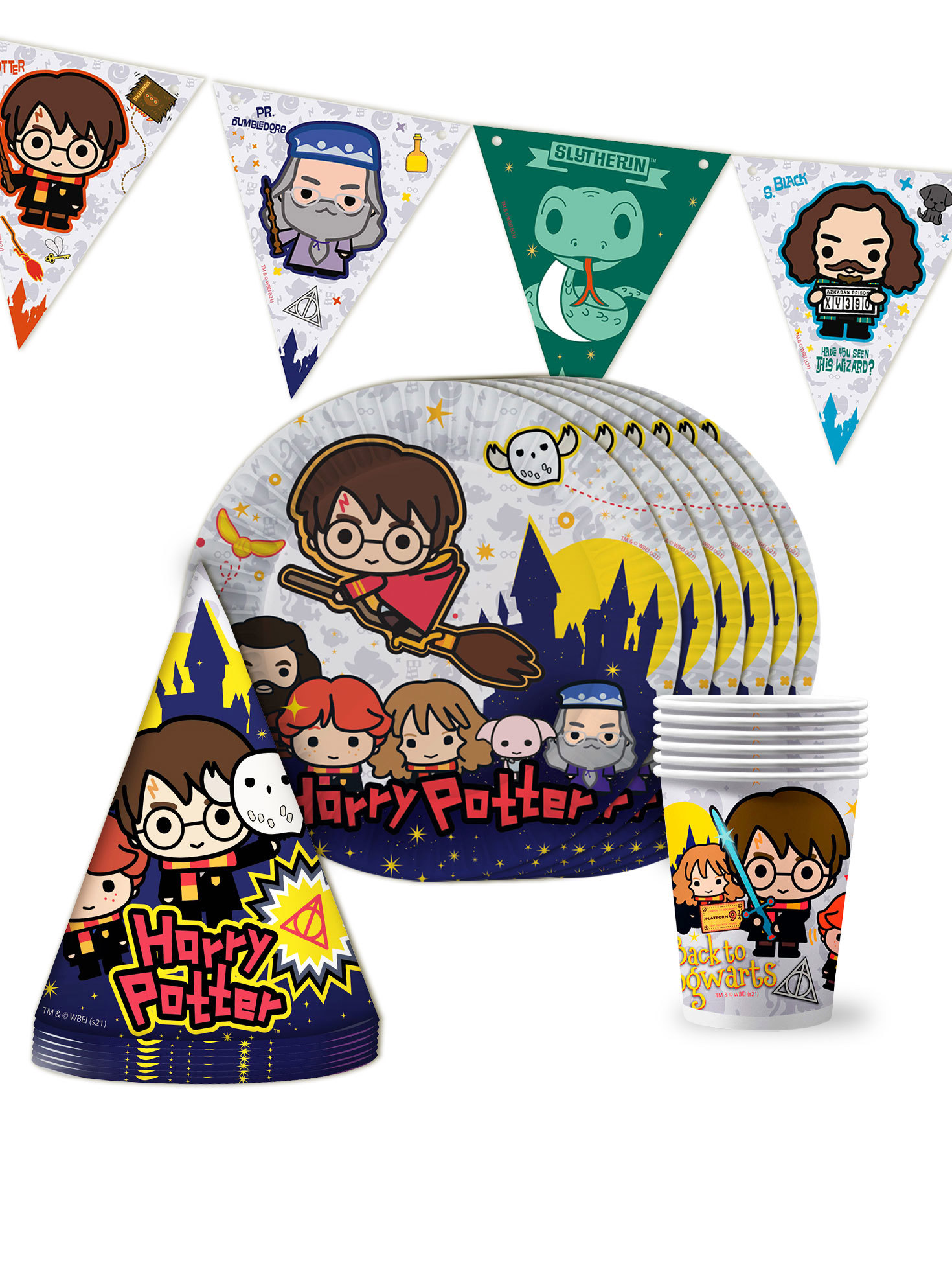 Изображение товара Набор для праздника Harry Potter чиби №2 гирлянда тарелки стаканы колпачки