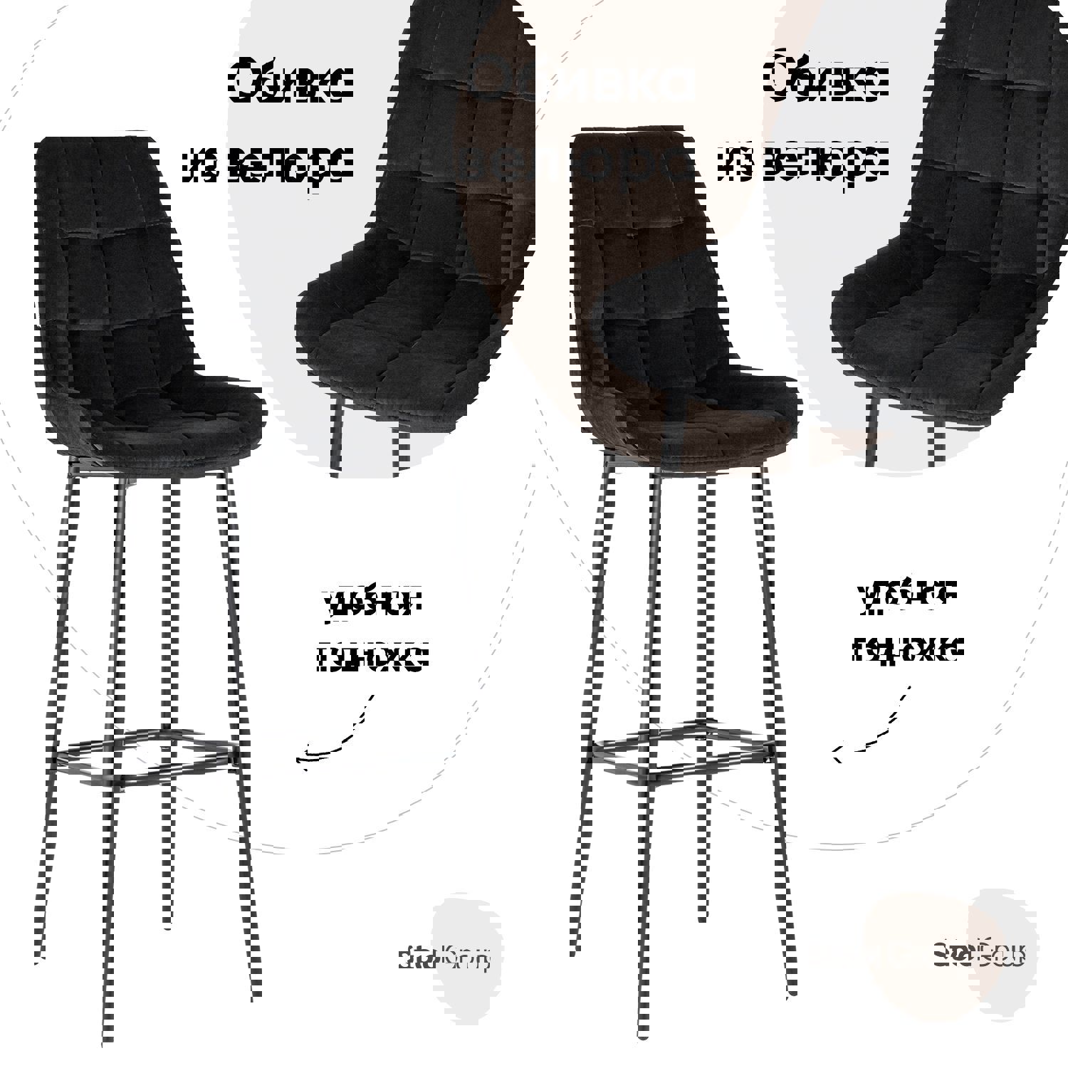 Изображение товара Барный стул из велюра и металла черный 115 см конструкция надежная