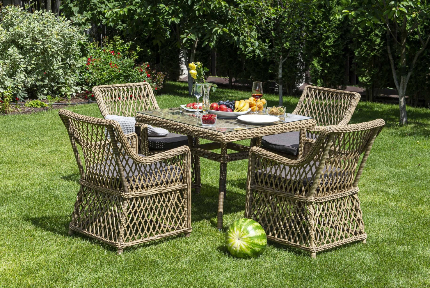 Изображение товара Садовая мебель для обеда 4SIS Айриш: стол и 4 кресла из искусственного ротанга