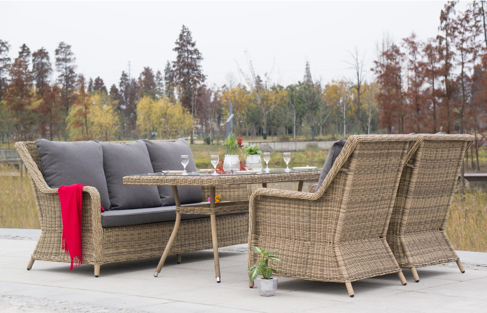 Изображение товара Набор садовой мебели Гляссе 4SIS, стол, диван, кресла, искусственный ротанг